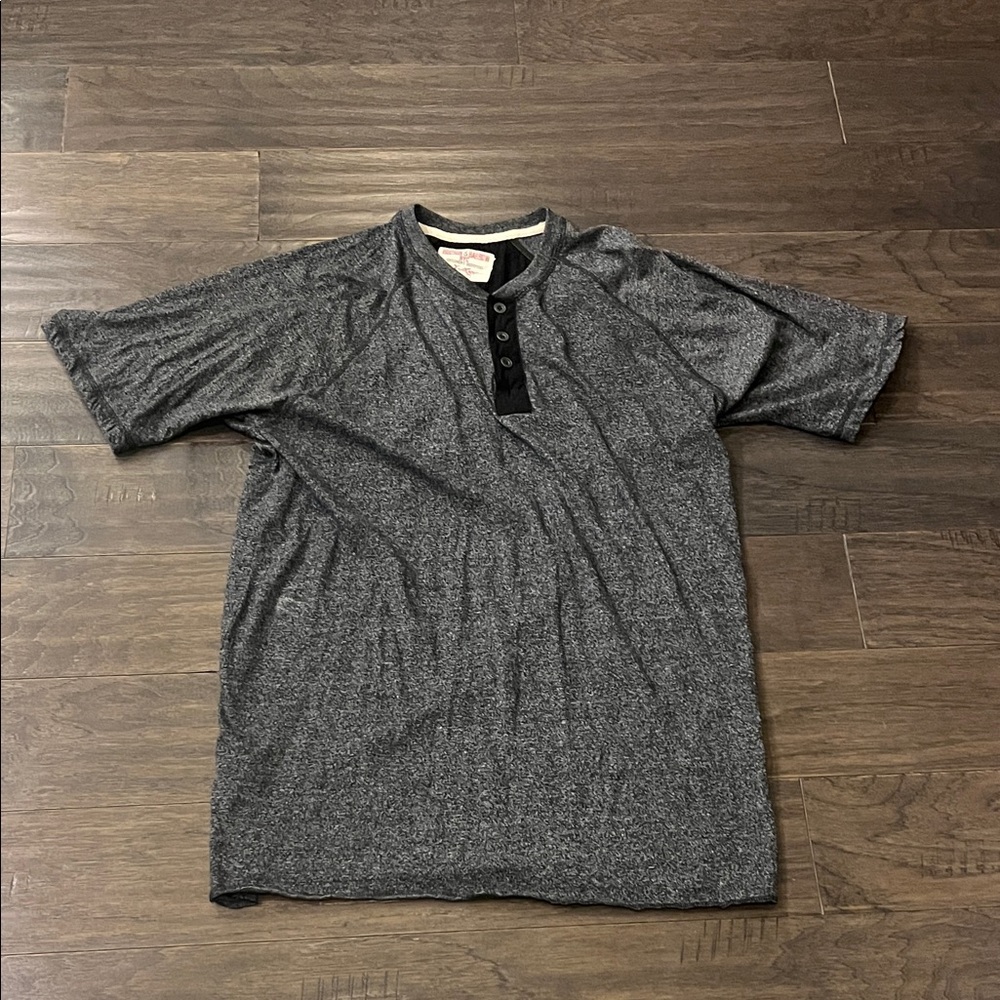 Hudson and Barrow NYC Short Sleeve Henley T Shirt black heather Mens Size XL
